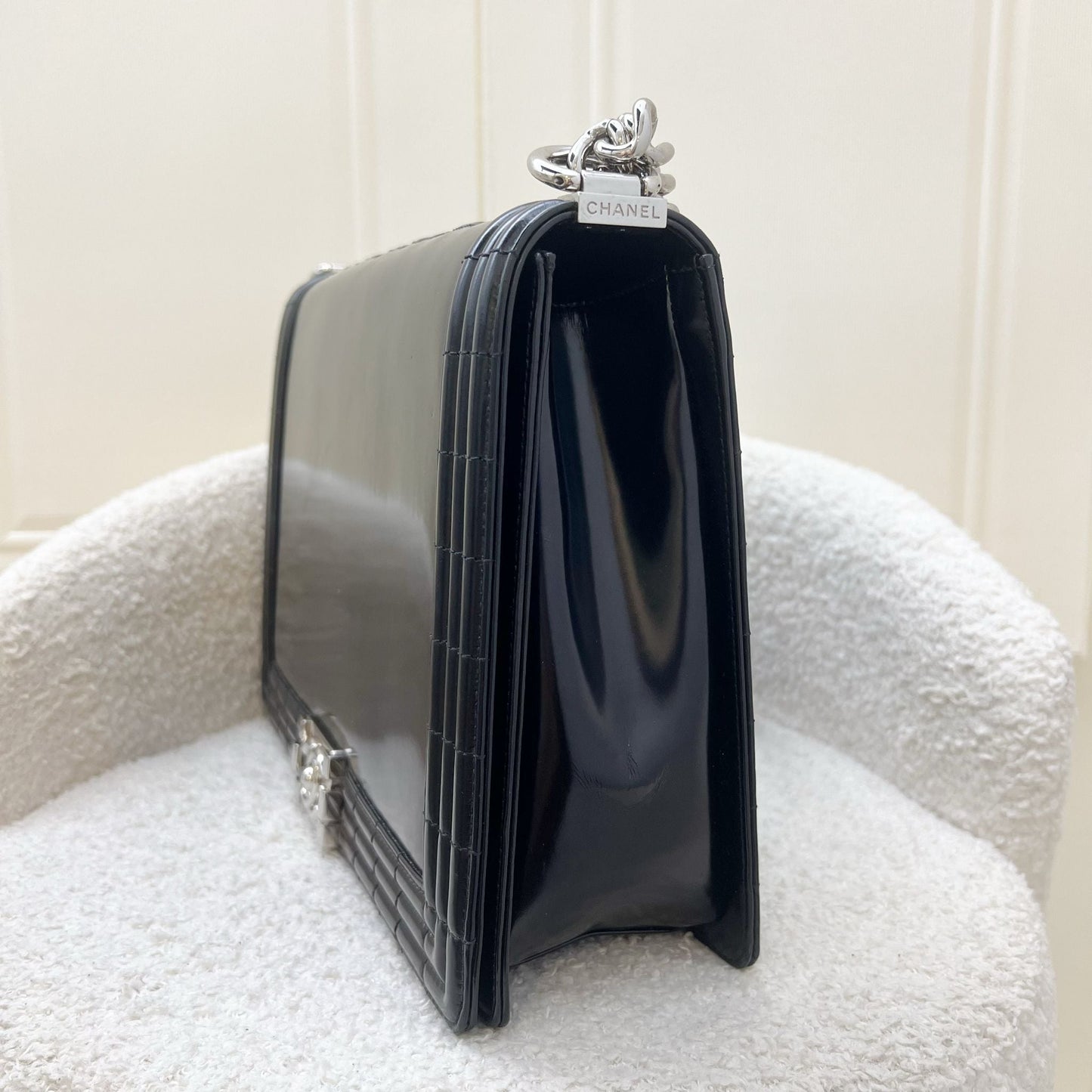 Chanel Medium Boy Flap in Black Shiny Calfskin and SHW Accessory
