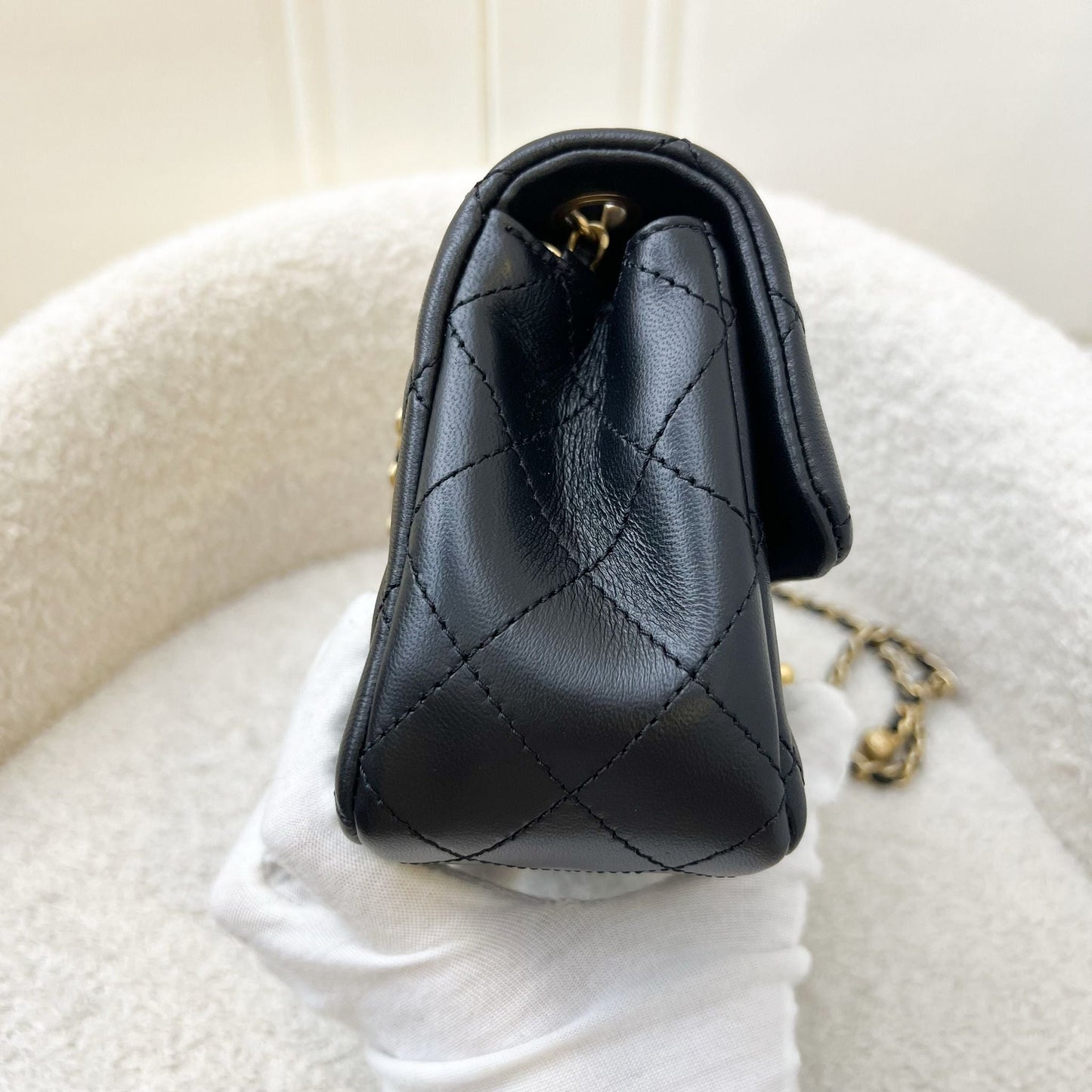 Pearl Crush Mini Rectangular Flap in Black Lambskin and AGHW (Model: ) Accessory Signature