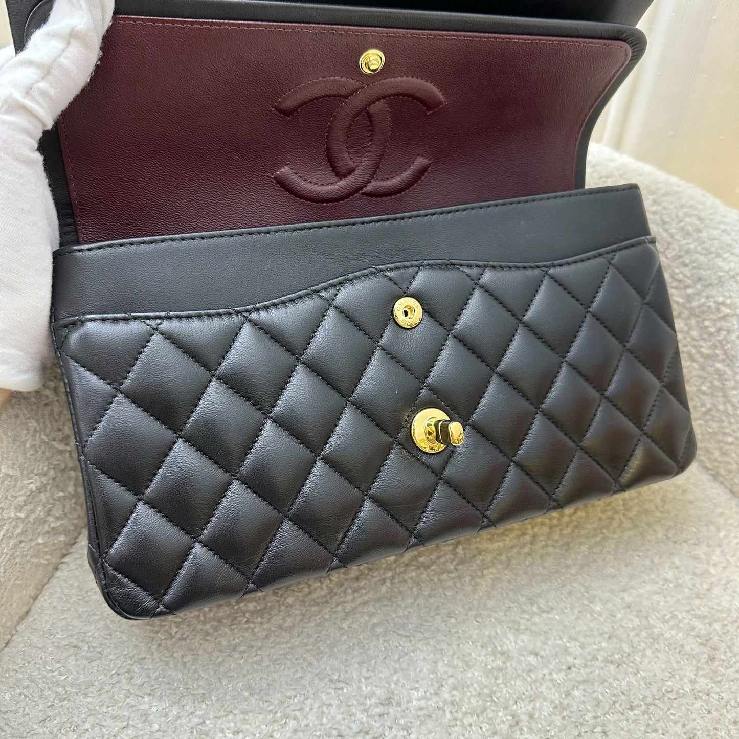 Chanel Medium Classic Flap CF in Black Lambskin and GHW (Model: ) Accessory