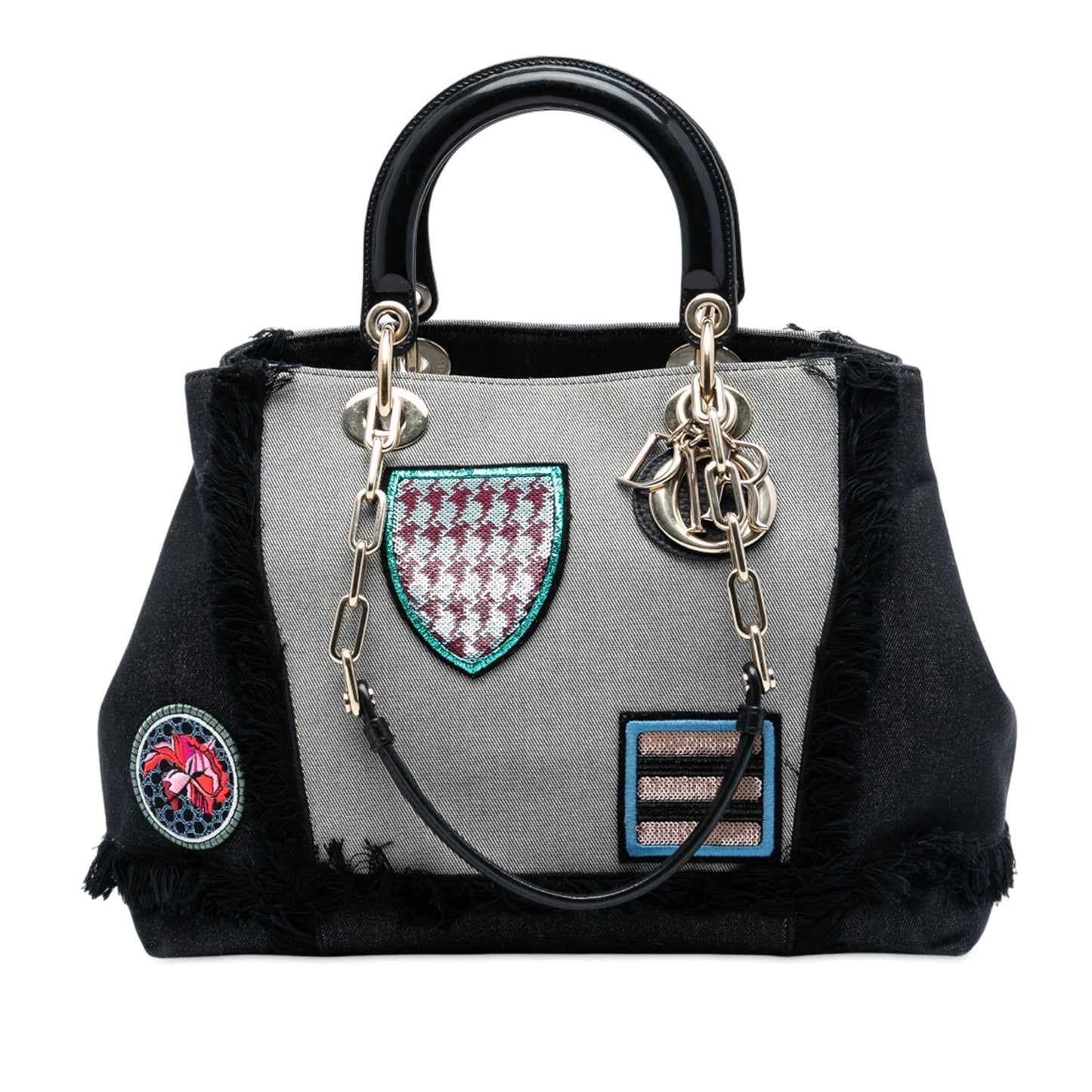 Dior Handbag Patch D Light Satchel Denim Black Satchel Bag