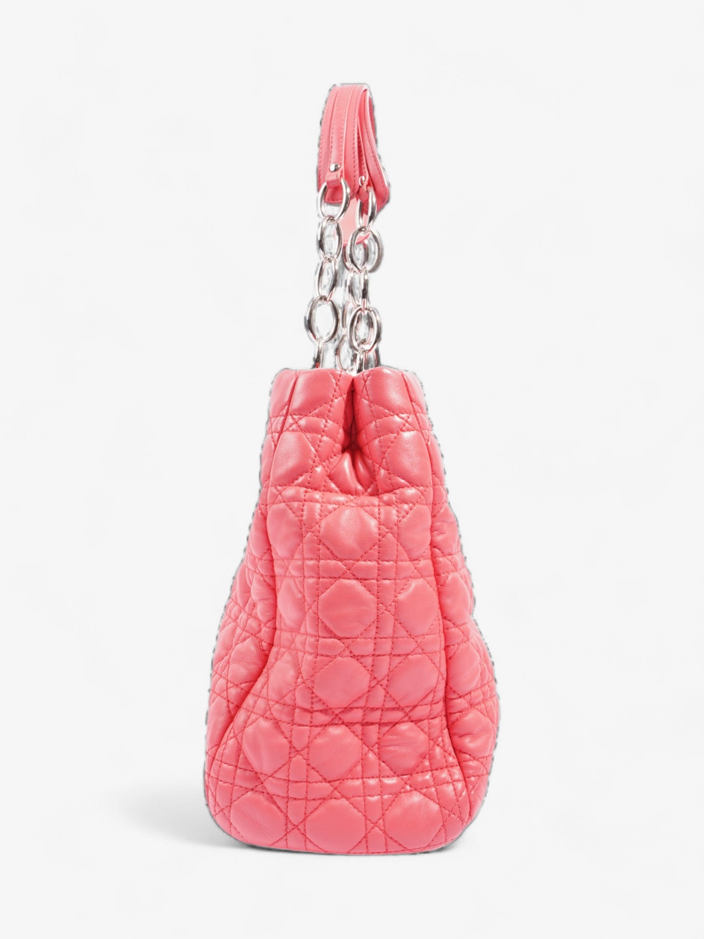 Dior Christian Cannage Tote Coral Leather Lambskin Large Shoulder Bag
