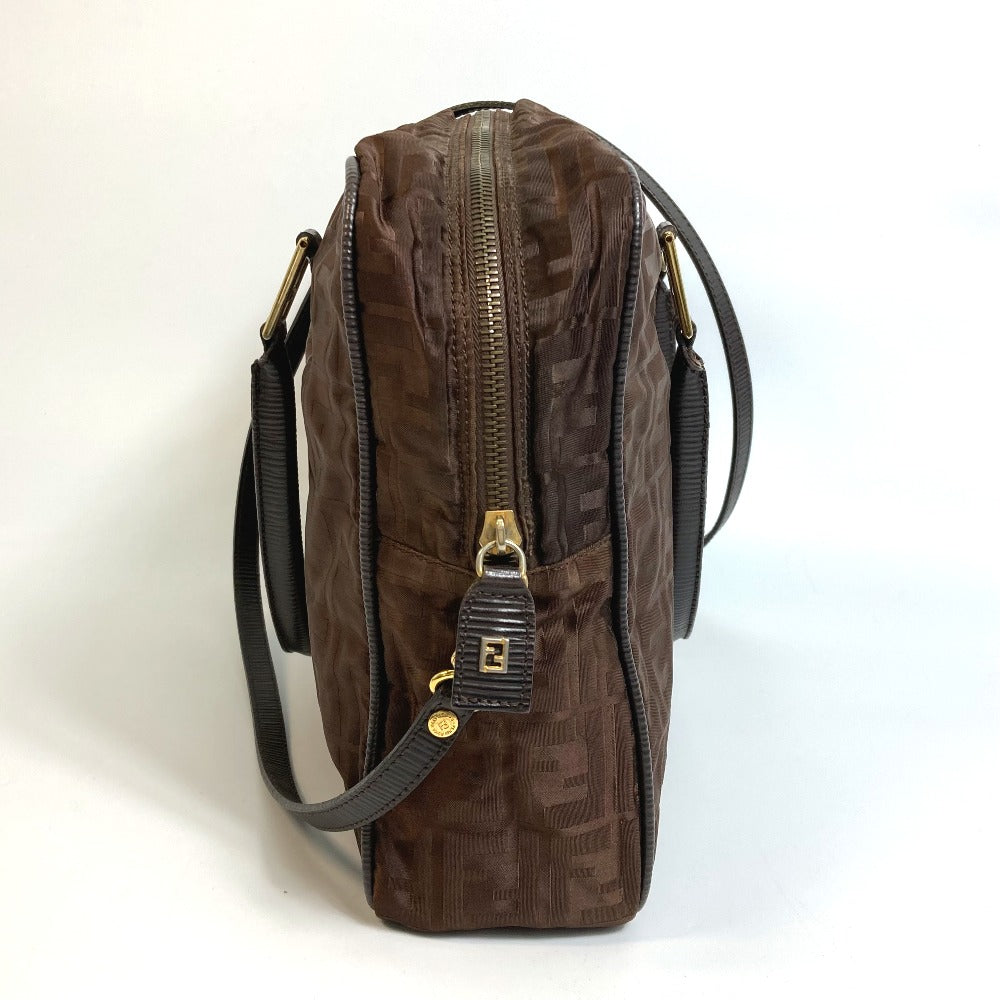 Fendi Tote Bag Zucca Ff Pattern Women Leather Nylon Brown