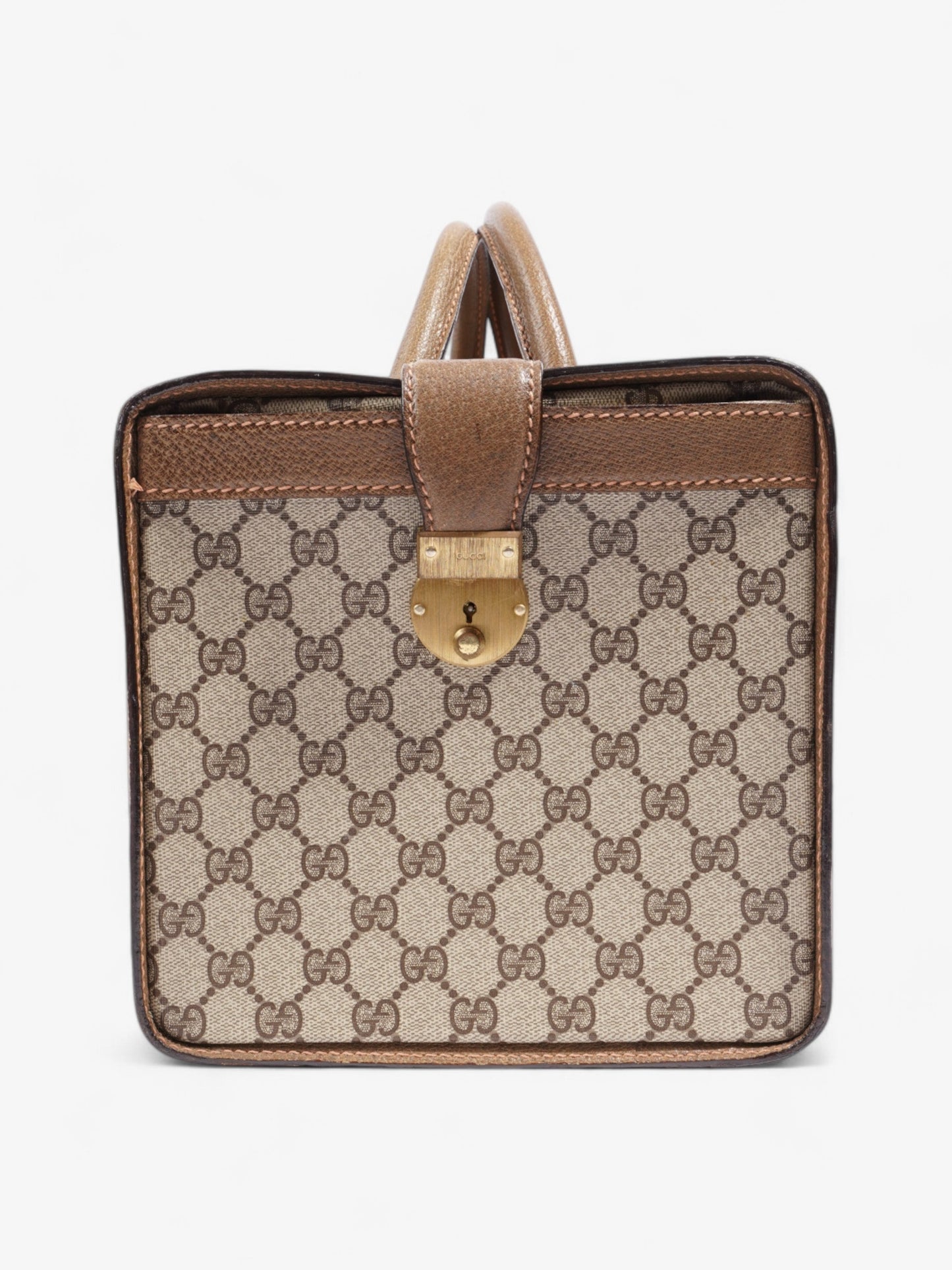 Gucci Hard Train Vanity Case Supreme Coated Handbag Canvas Brown Travel Bag