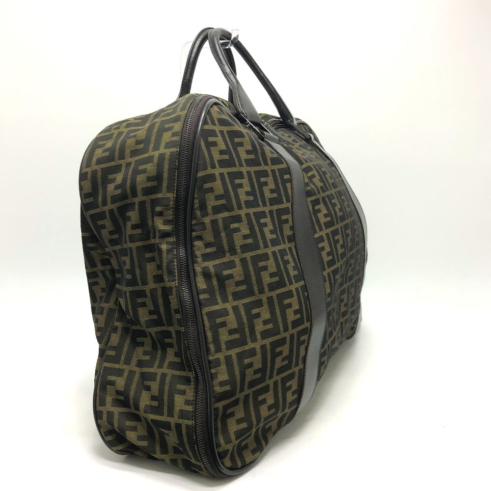Fendi Boston Duffel Bag Khaki Zucca Ff Mens Unisex Leather Nylon Logo Travel Bag