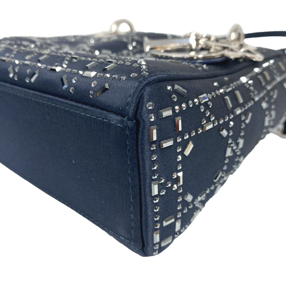 Dior Christian Shoulder Bag Lady Way Handbag Rhinestone Satin Black