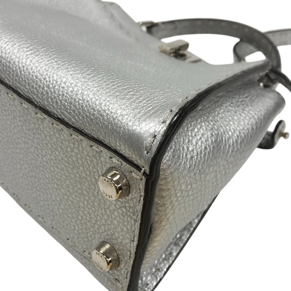 Fendi Handbag 8Bn244 Celeria Pea Kaboo 2Way Women Leather Silver Mini Travel Bag