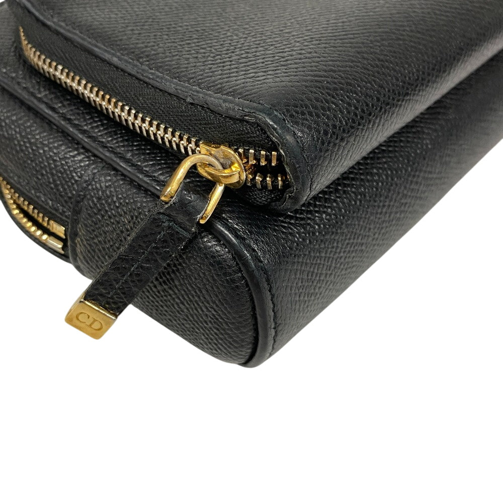 Dior Christian Shoulder Bag Calo Double Pouch Women Leather Black