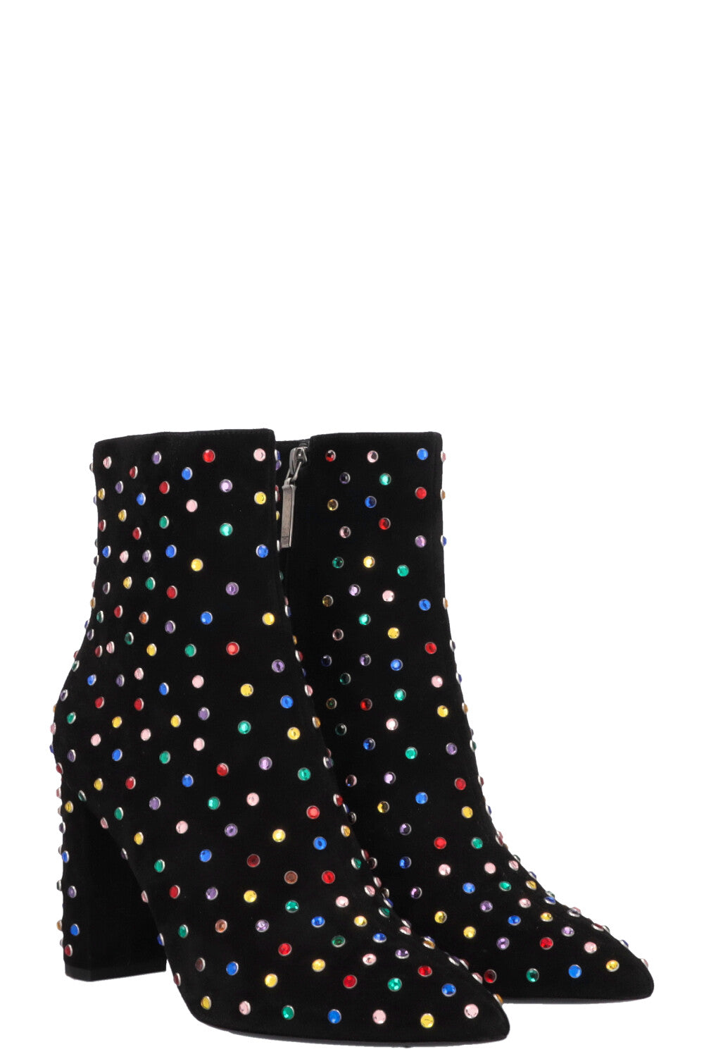YSL Saint Laurent Betty Embellished Ankle Boots Suede Black Shoes