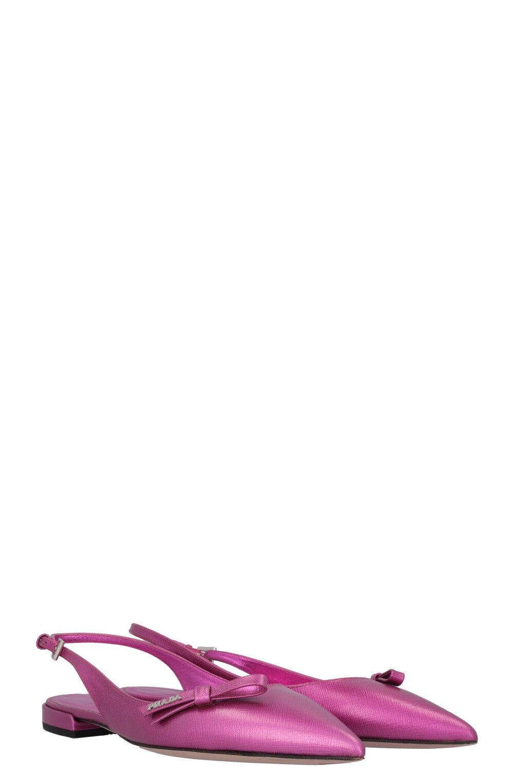 Prada Sling Bag Slingback Flats Metallic Saffiano Pink Shoes