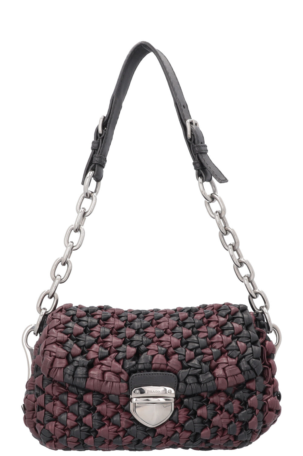 Prada Knotted Bag Leather Black Purple Handbag