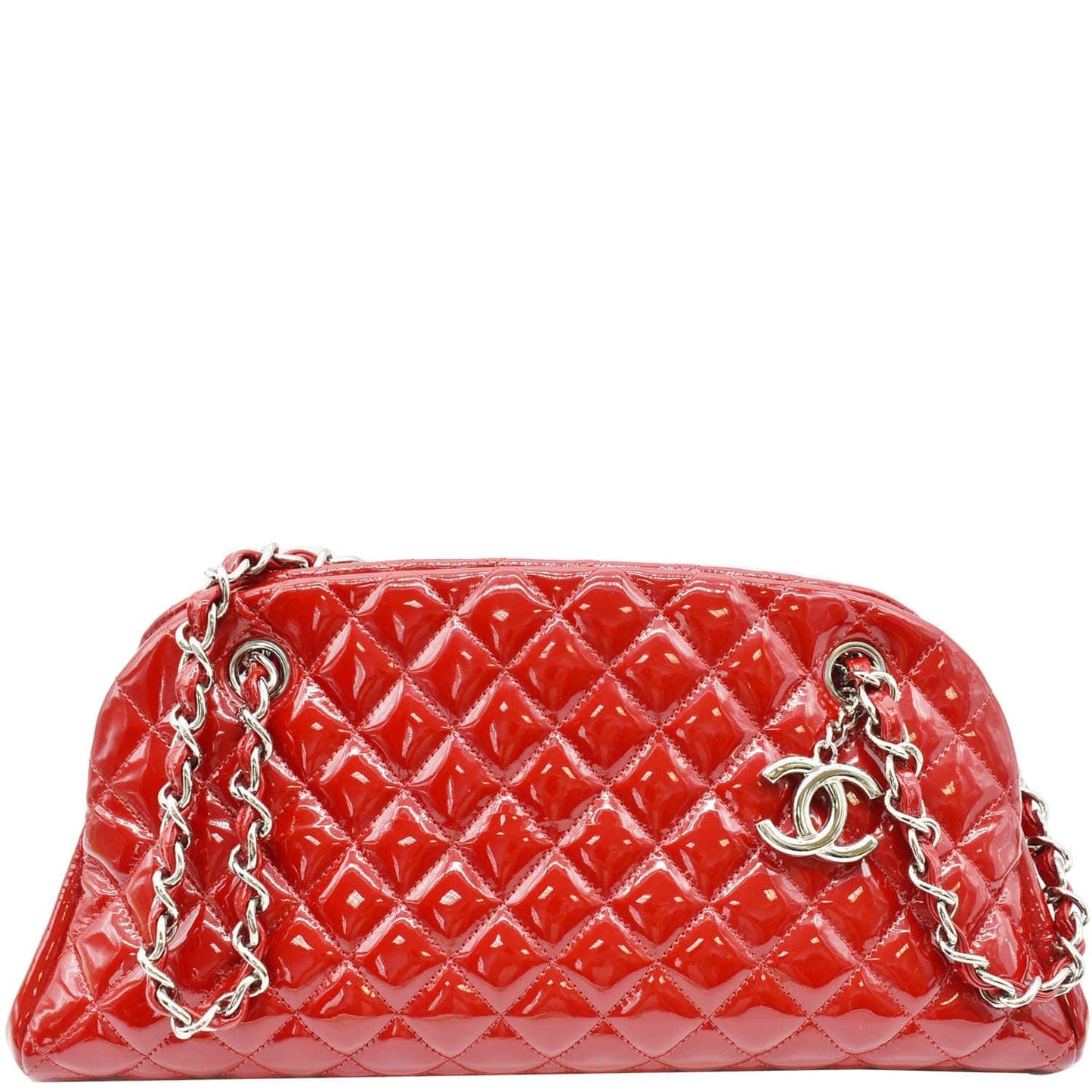 Chanel Just Mademoiselle Patent Bowling Leather Red Travel Bag
