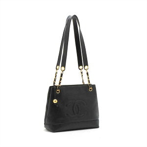 Chanel Coco Mark Caviar Skin Tote Bag Black Chain