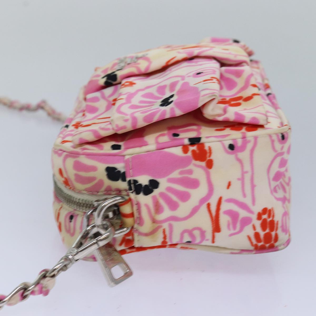 Prada Ribbon Shoulder Bag Auth Nylon Pink Chain
