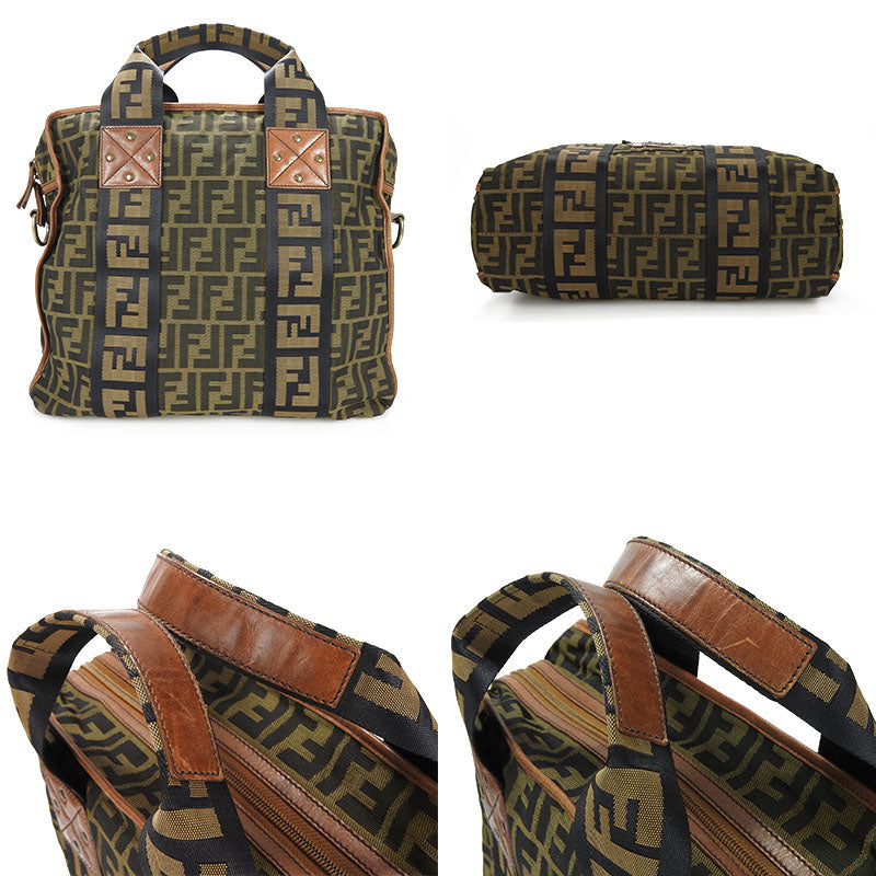 Fendi 7Va158 Zucca 2Way Bag Leather Canvas Travel Bag
