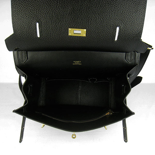 Hermes Luxury Shoulder Bag Golden Leather Black