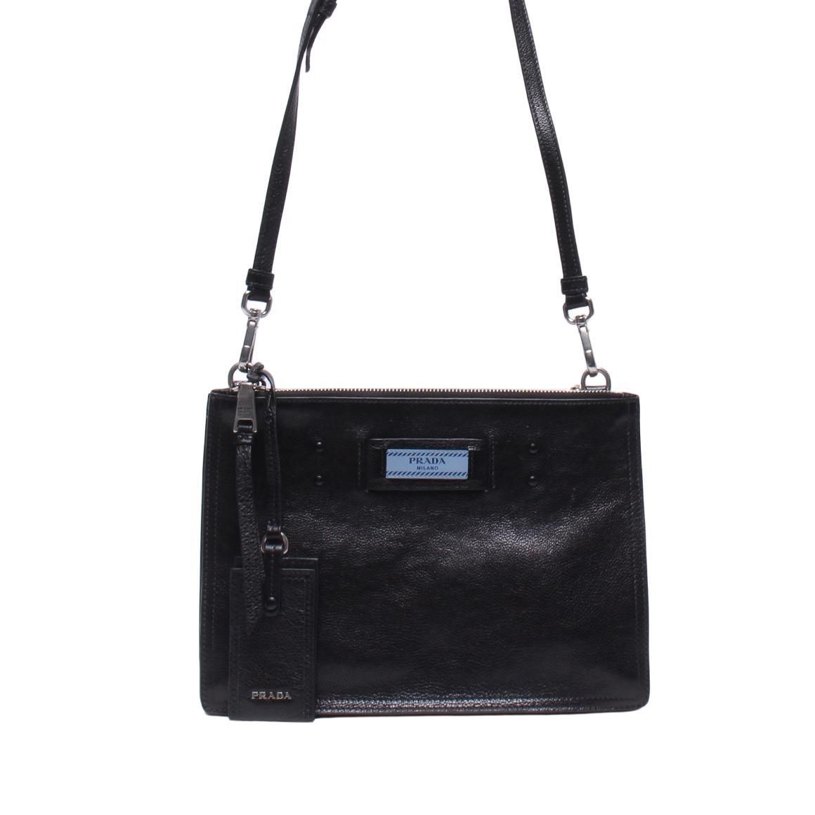 Prada Crossbody Bag Glace Calf Etiquette Shoulder Bag - Black