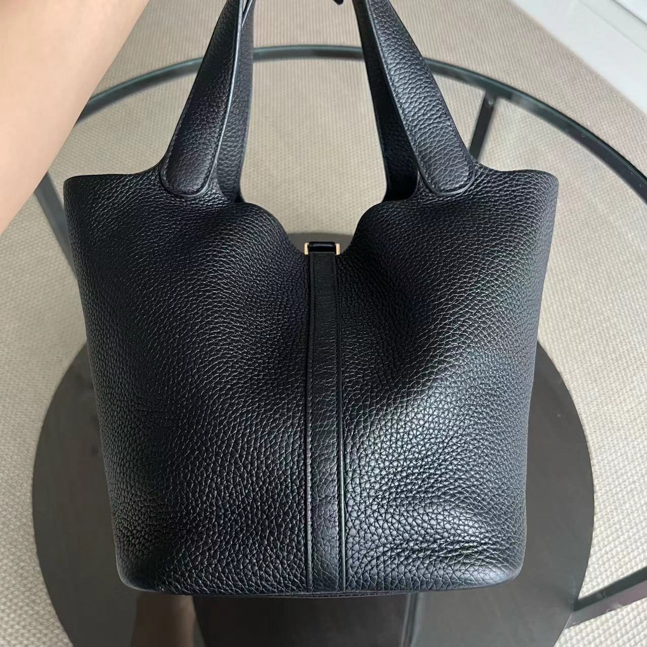 Hermes Picotin Stamp Golden Hardware Handbag Black Travel Bag