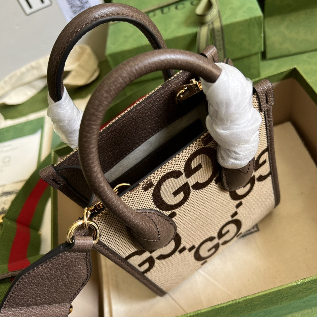 gg Jumbo gg Camel Ebony Canvas Mini Tote Bag