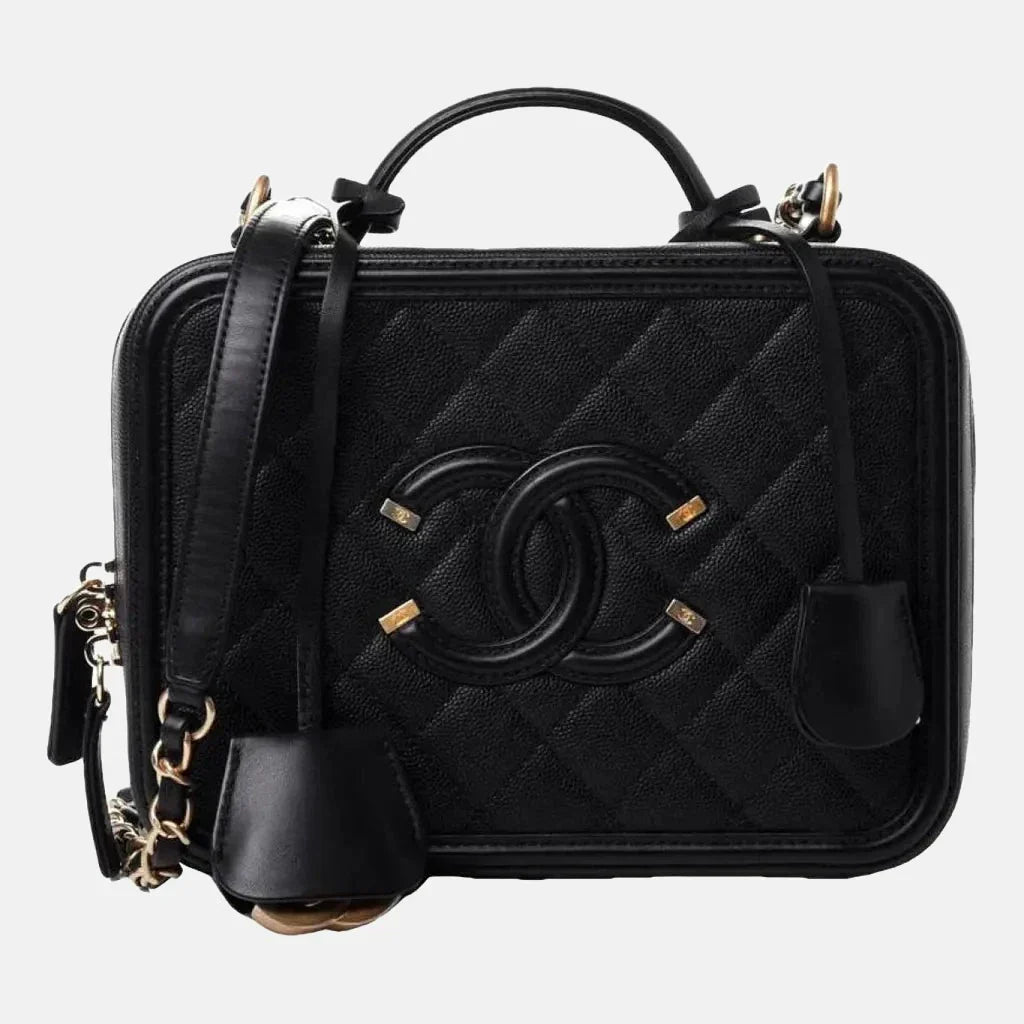 Chanel Filigree Vanity Caviar Black Leather Mini Bag Leather Black
