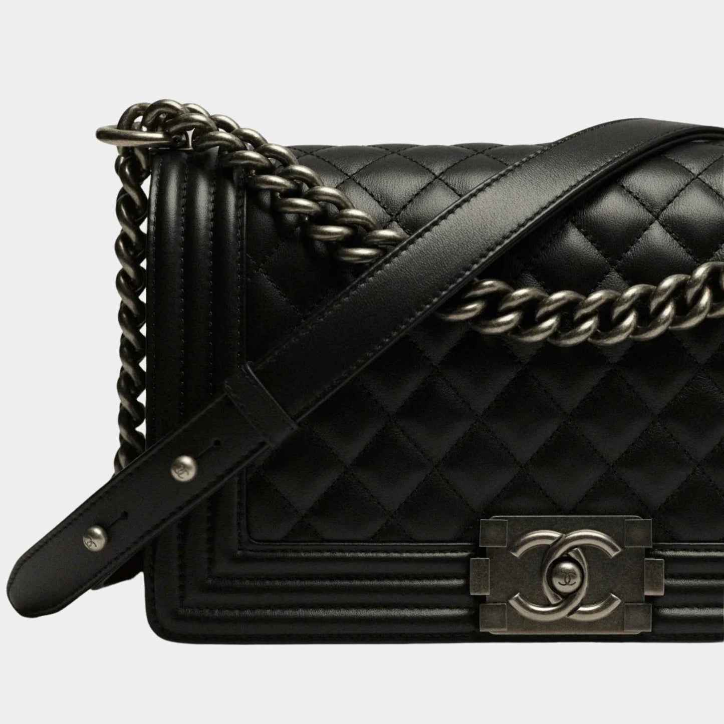 Chanel BOY Handbag Calfskin Ruthenium-Finish Metal Black
