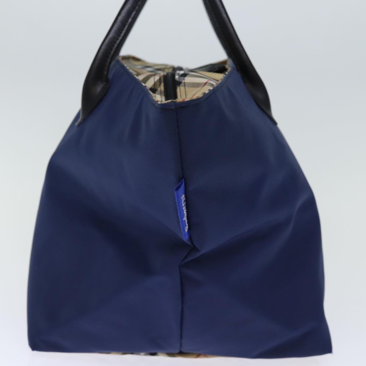 Burberry Luxury ss Nova Check Label Tote Bag Auth Nylon Blue Navy