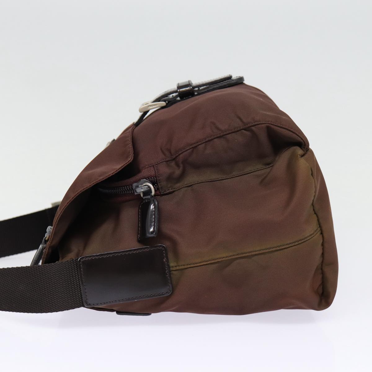 Prada Shoulder Bag Auth Nylon Brown Silver