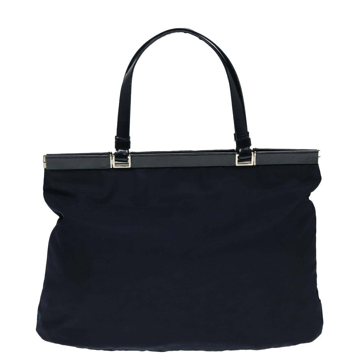 Prada Hand Bag Auth Nylon Silver Navy Travel Bag Silver Auth Bs17602
