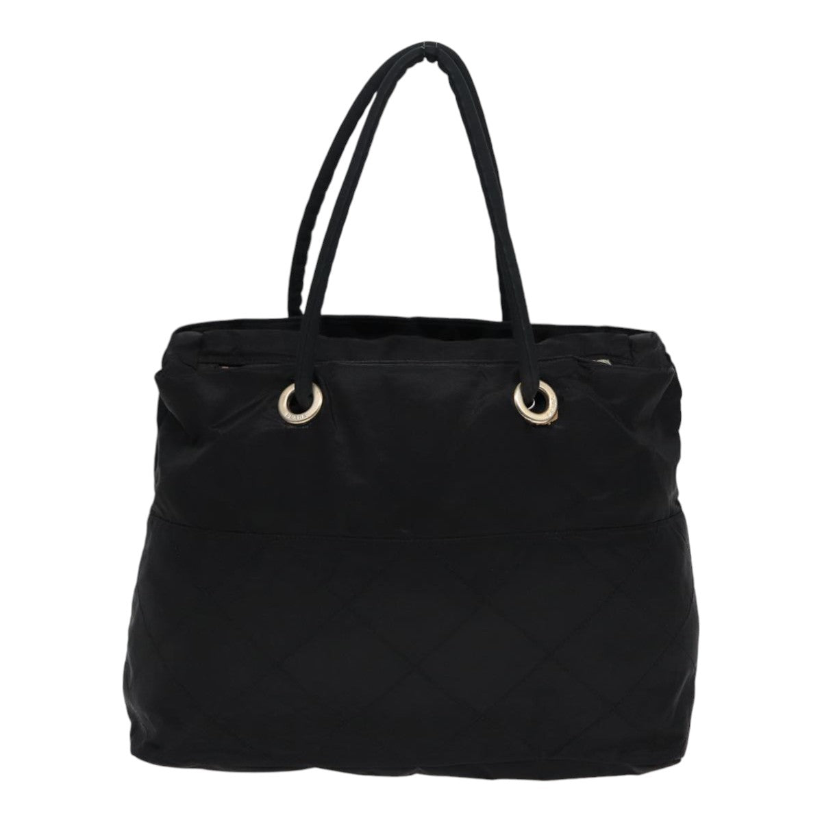 Prada Hand Bag Auth Nylon Black Gold Travel Bag Gold Auth Bs17605