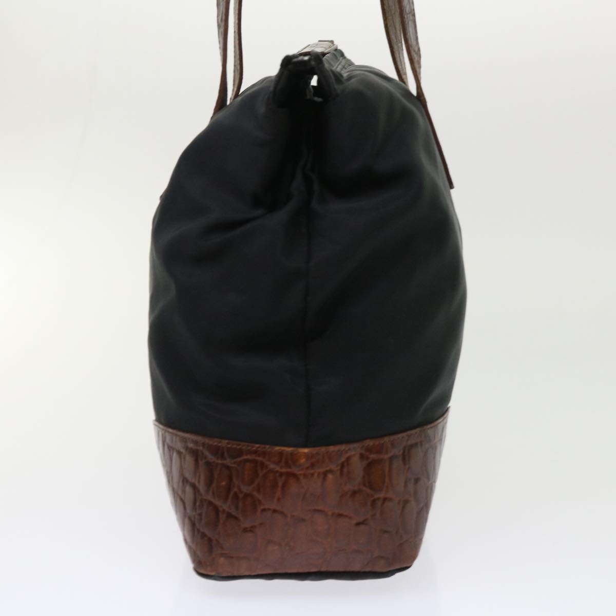 Prada Shoulder Bag Leather Nylon Black Black Brown Bs6629