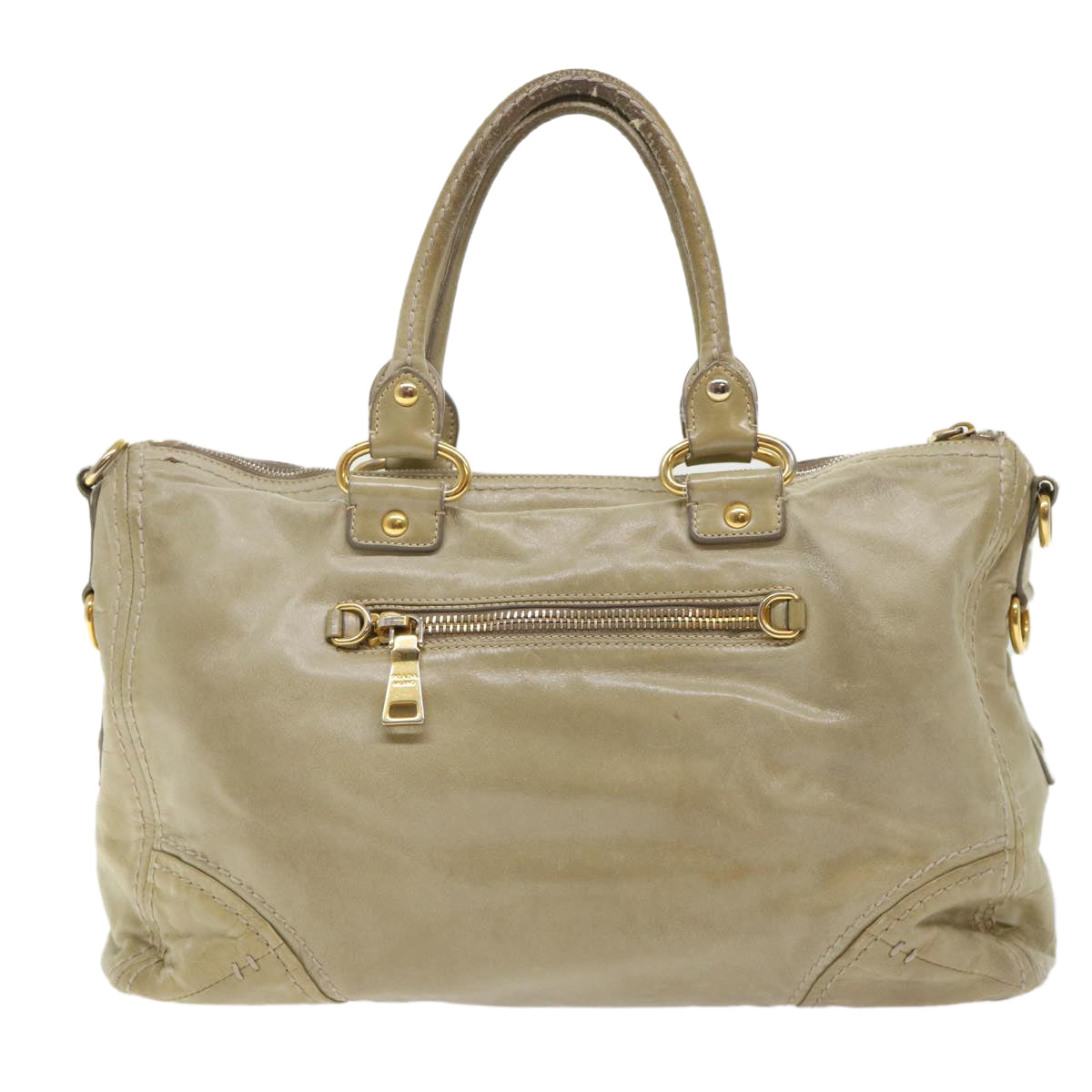 Prada Boston Bag Leather Beige Travel Bag