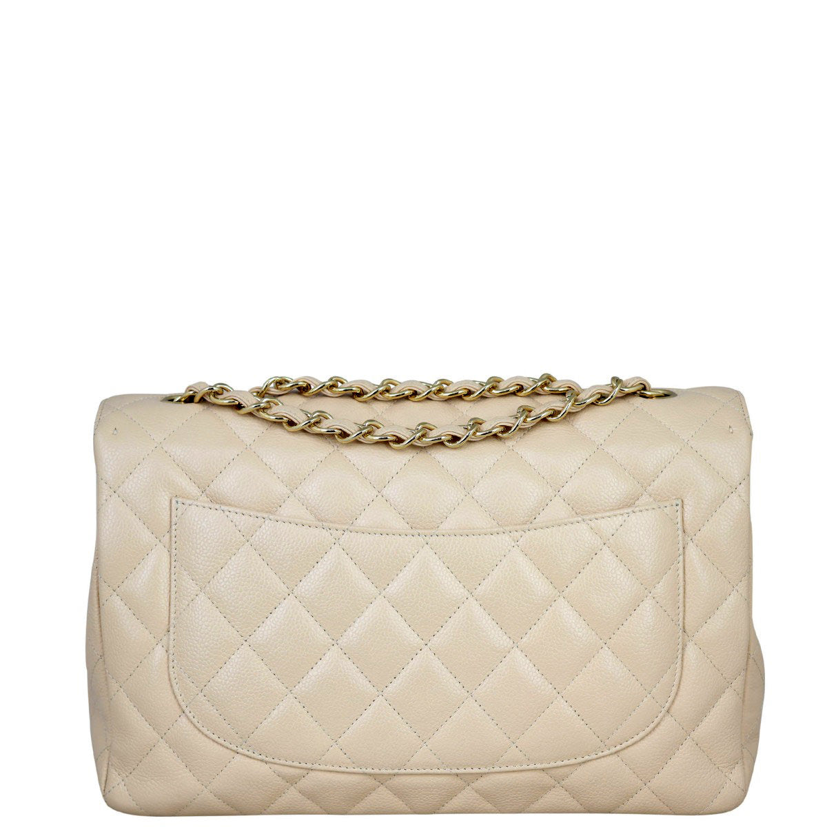 Chanel Classic Single Jumbo Caviar Handbag White Beige