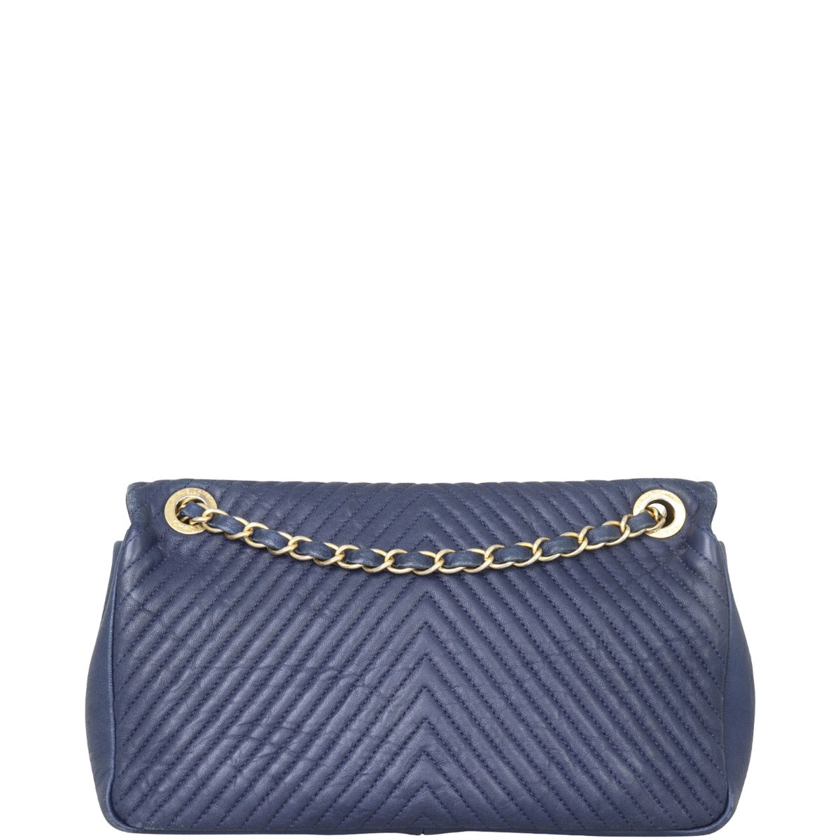 Chanel Surpique Chevron Single Bag Hardware Blue Gold Handbag
