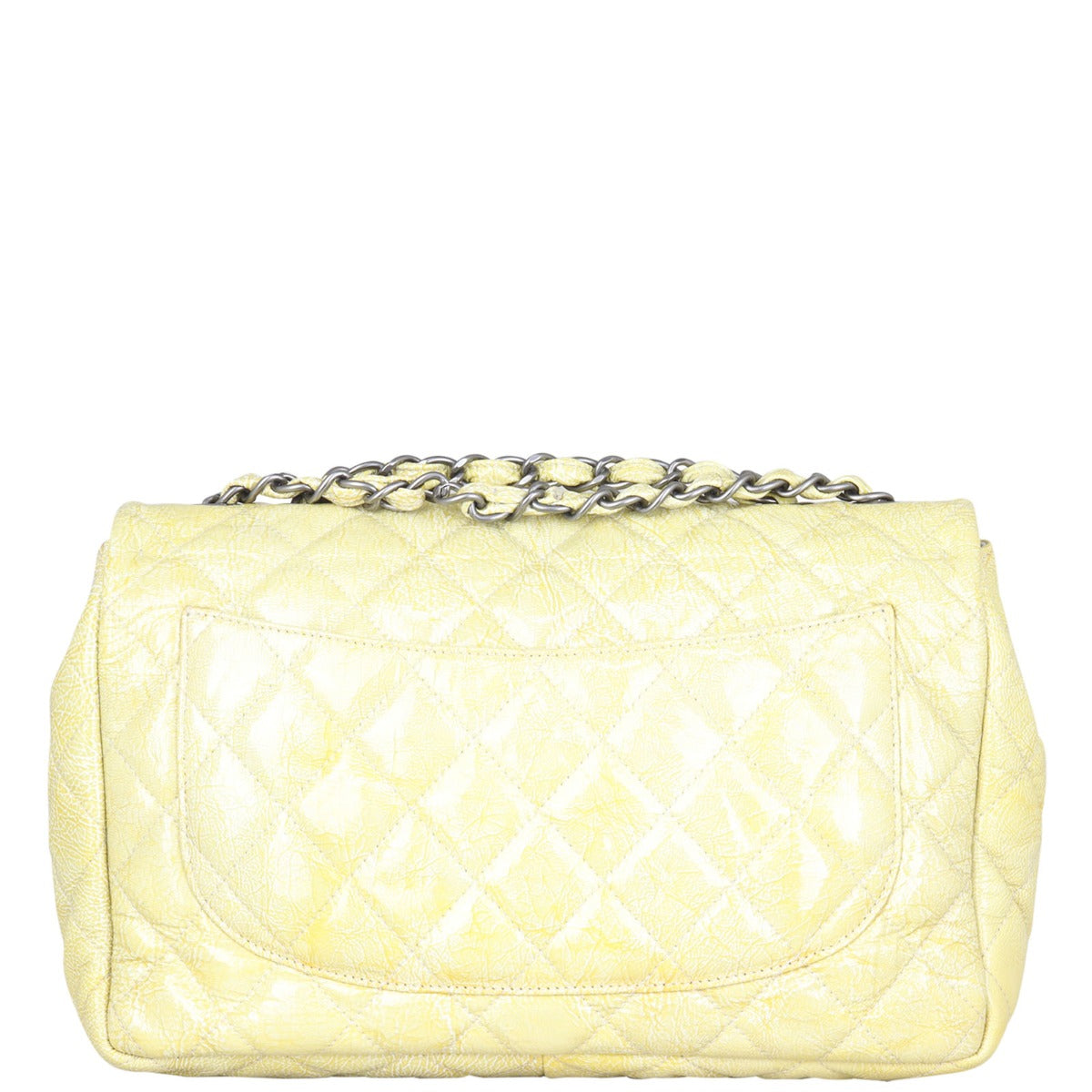 Chanel Classic Single Jumbo Vinyl Yellow Handbag Flap