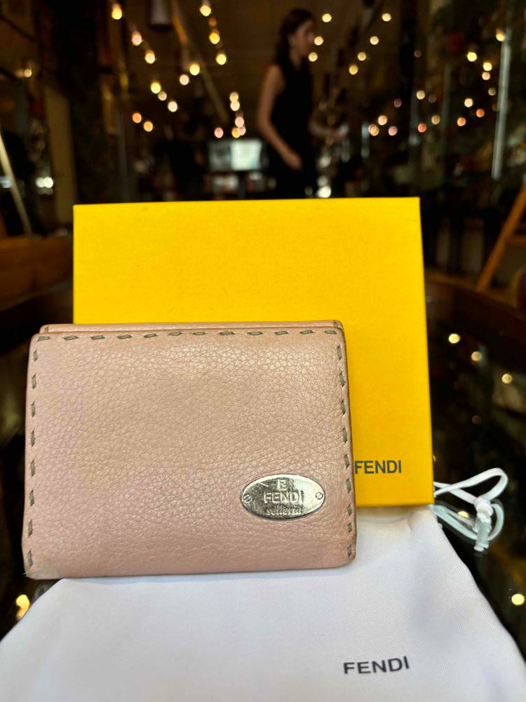 Fendi Handbag Light Selleria Stitch Compact Wallet Leather Pink