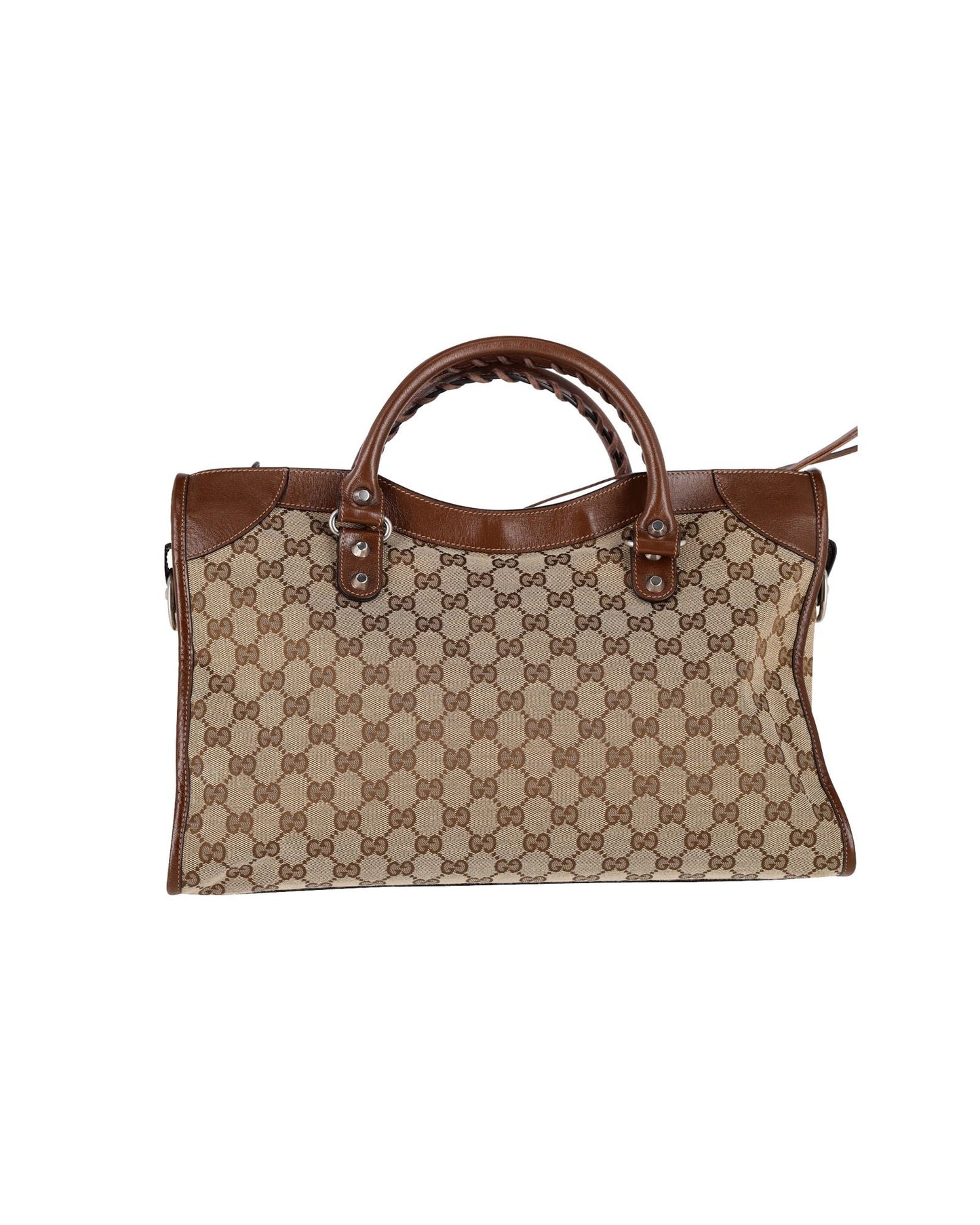Gucci X Luxury Balenciaga Trending Hacker Leather Canvas Brown Medium Handbag
