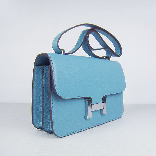 Hermes Luxury Calf Message Bag H Light Leather Blue Travel Bag