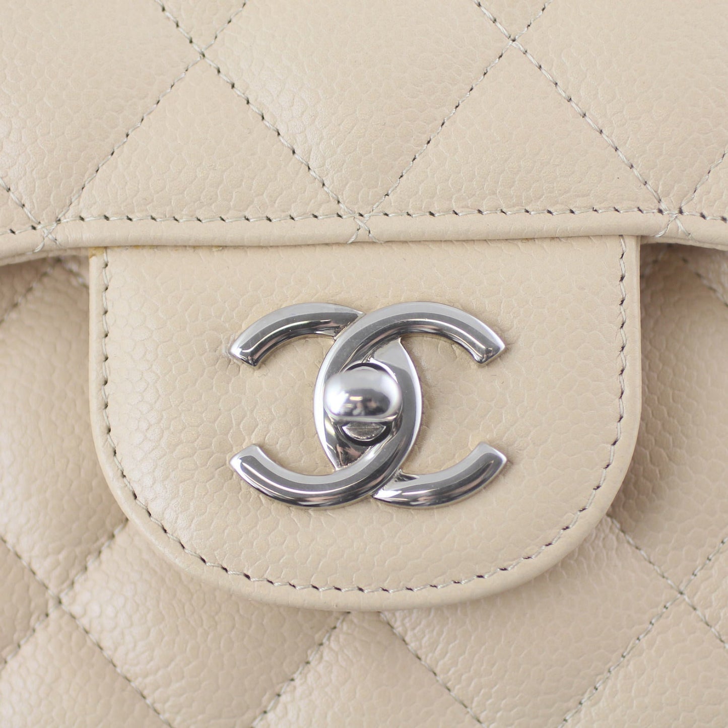 Chanel Classic Double Jumbo 14 Series Handbag Beige Flap