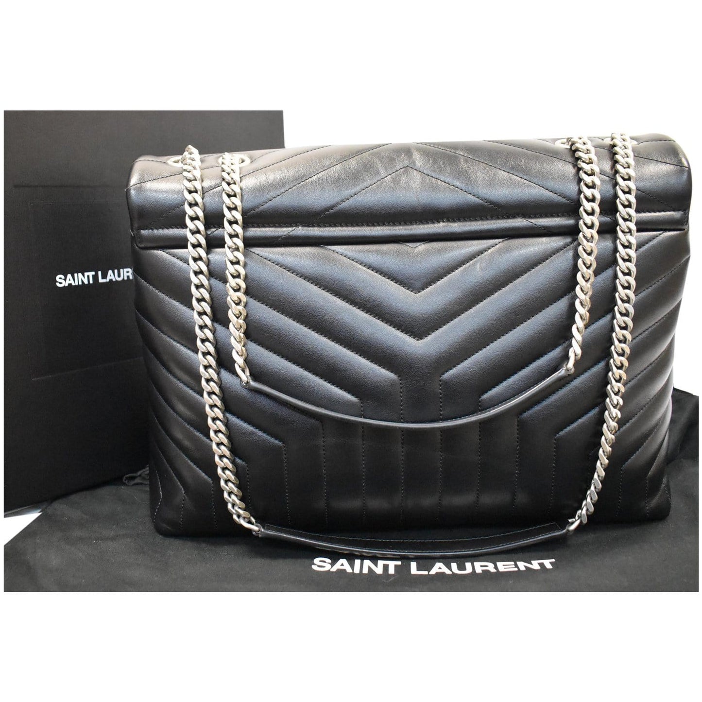 YSL Saint Laurent Saint Loulou Calfskin Chain Shoulder Bag Matelasse Black Black 1
