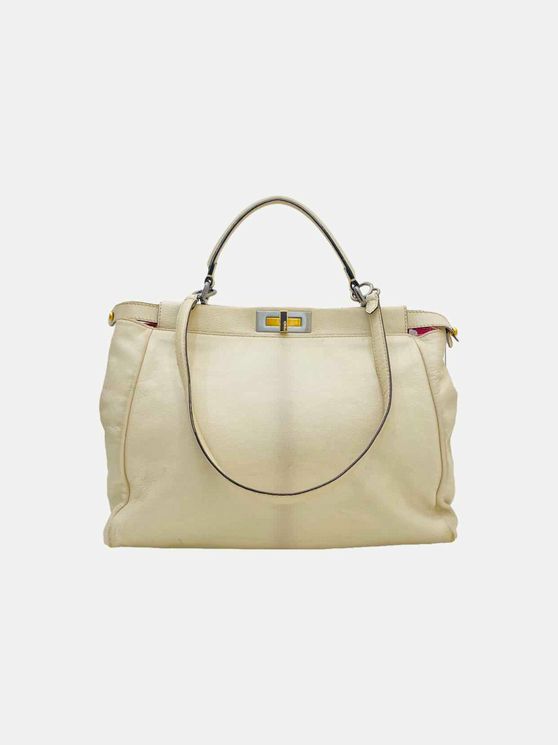 Fendi Peekaboo Off- Top Handle Leather White Pink Shoulder Bag