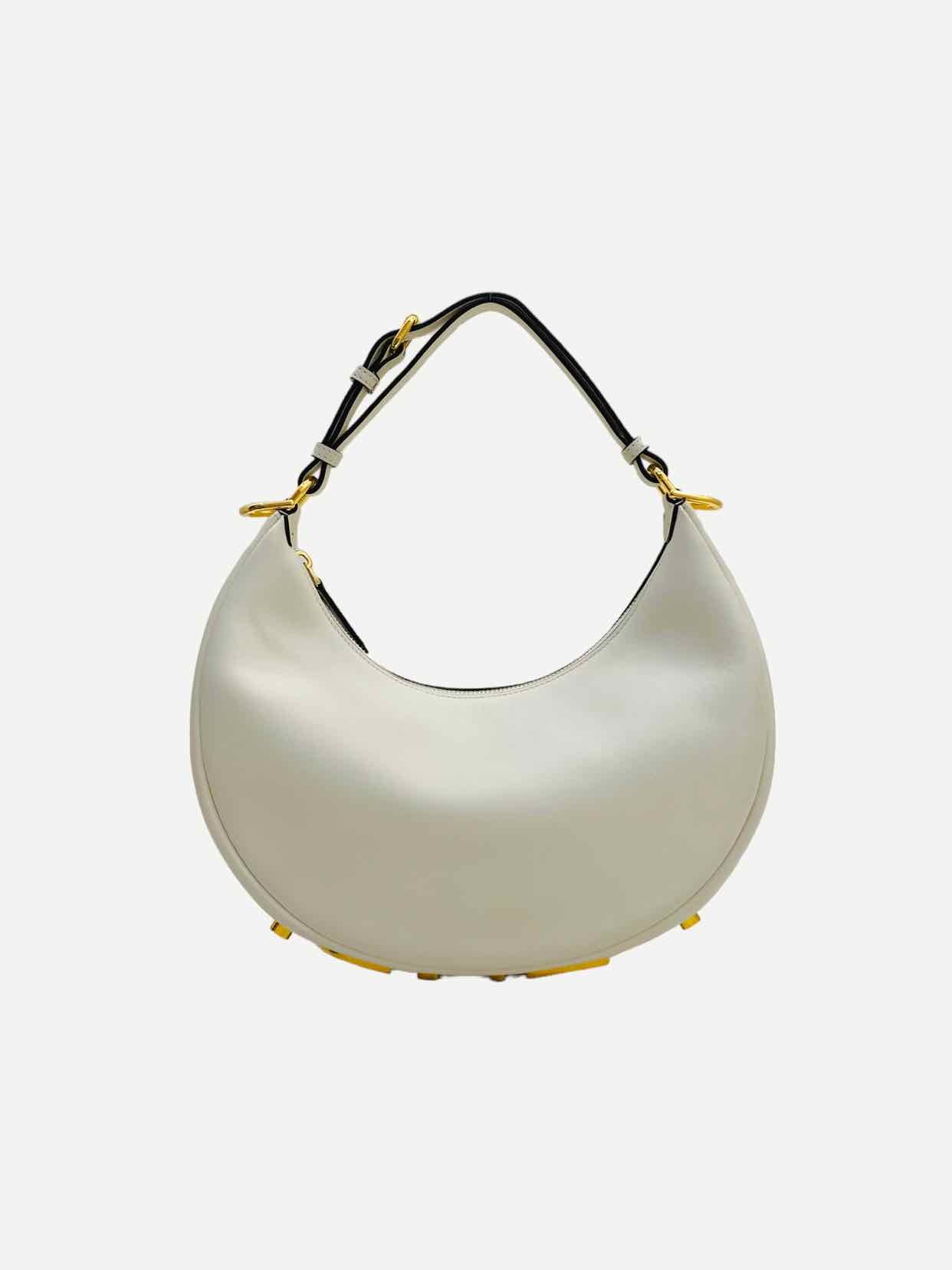 Fendi Handbag graphy Shoulder Bag Leather White Gold