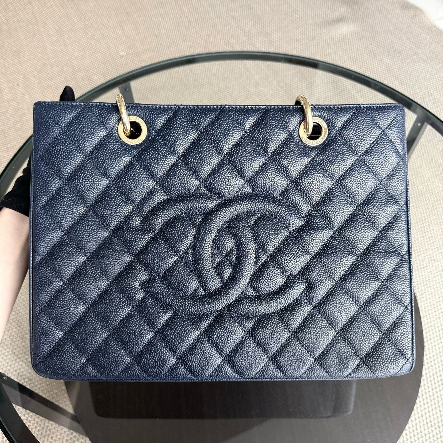 Chanel GST Grand Shopping Tote - Caviar Dark Quilted Blue Tote Bag Series 19