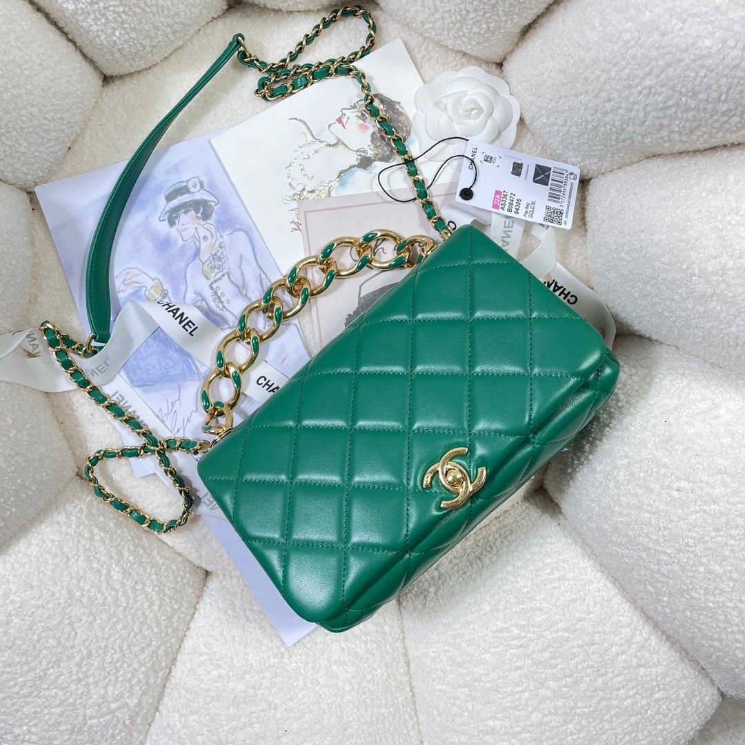 CHLLarge Hardware , ’s , Green Gold Flap Shoulder Bag