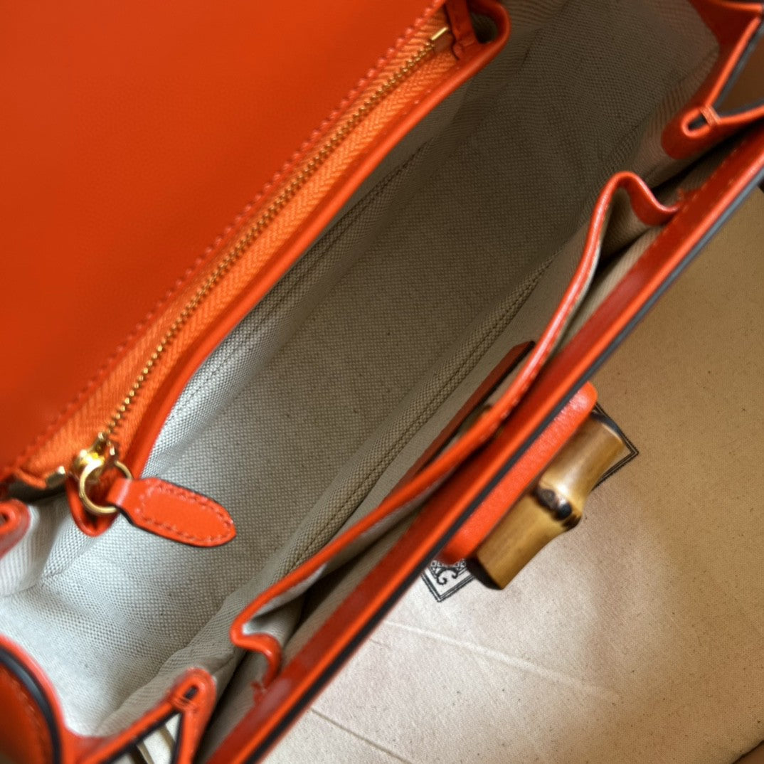 gg Bamboo 8.3in 21cm gg Orange Small Top Handle Travel Bag