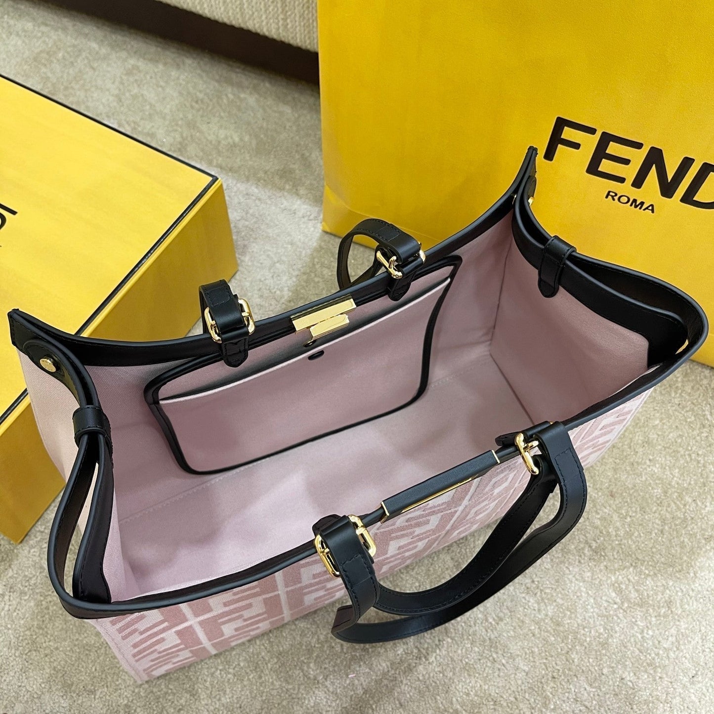 Fendi Top QualityTop Quality Peekaboo X- Canvas Pink FF Shoulder Bag