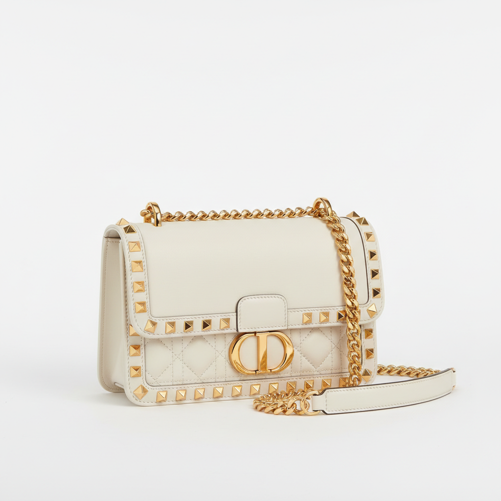 Dior ama Studded Flap Shoulder Bag Leather White