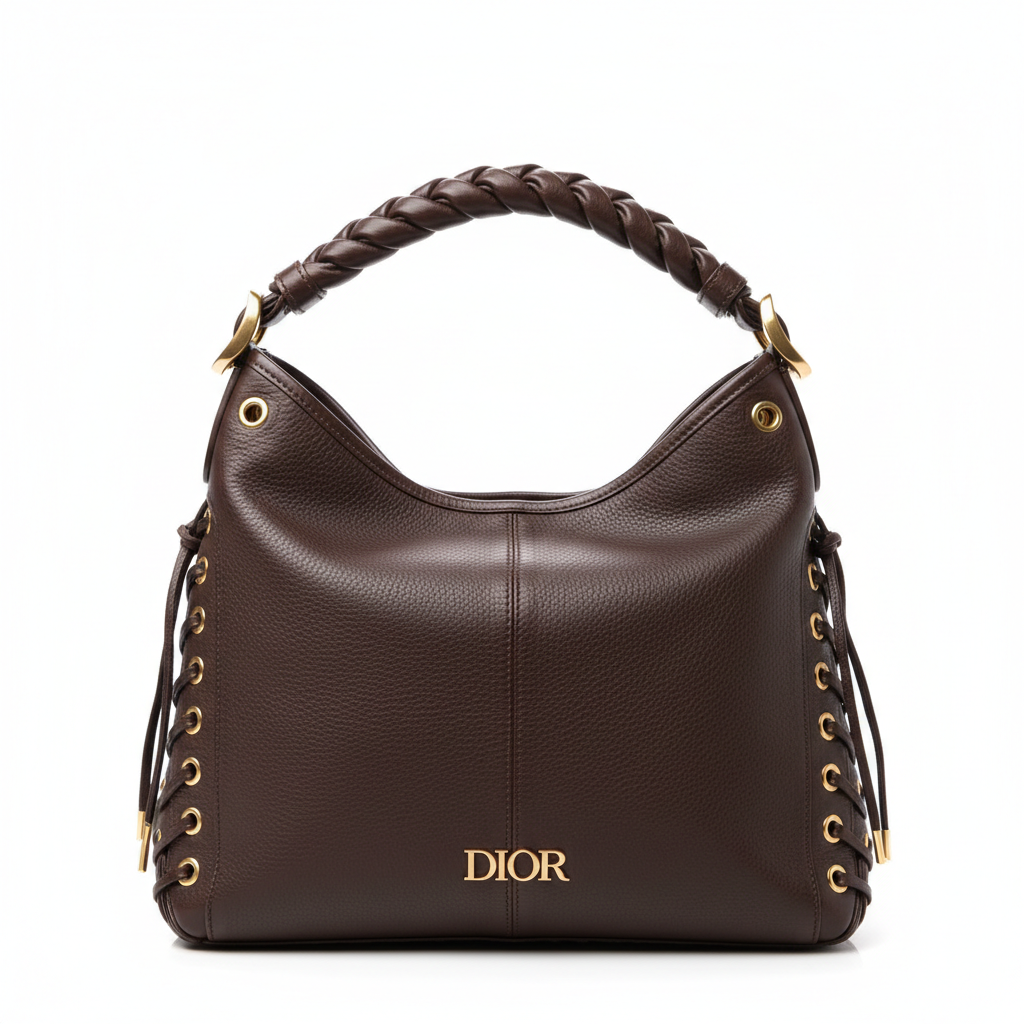 Dior Lace Up Admit It Hobo Bag Dark Leather Brown Travel Bag