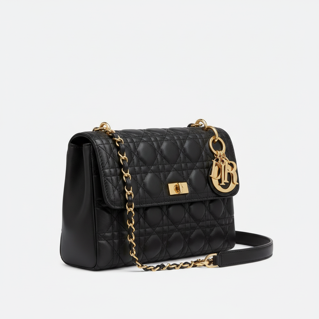 Dior Lady Cannage Calfskin Shoulder Bag Matte Leather Black