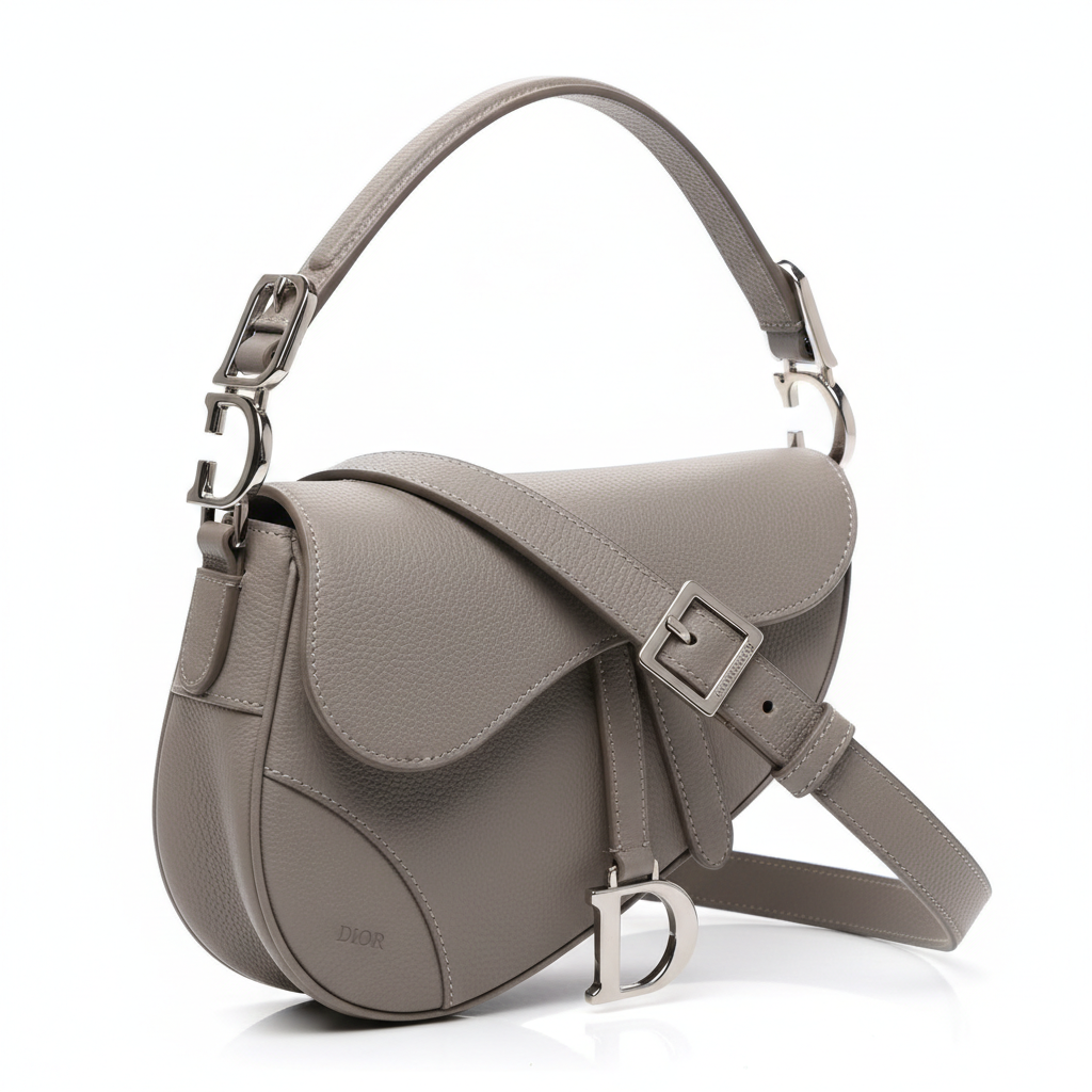 Dior Saddle Shoulder Bag Grey Leather