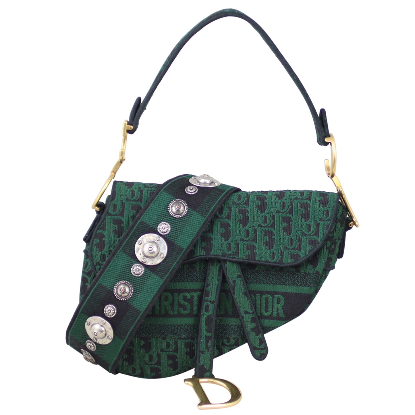 Dior Crossbody Bag Oblique Embroidery Saddle Bag with Tartan Canvas Shoulder Bag