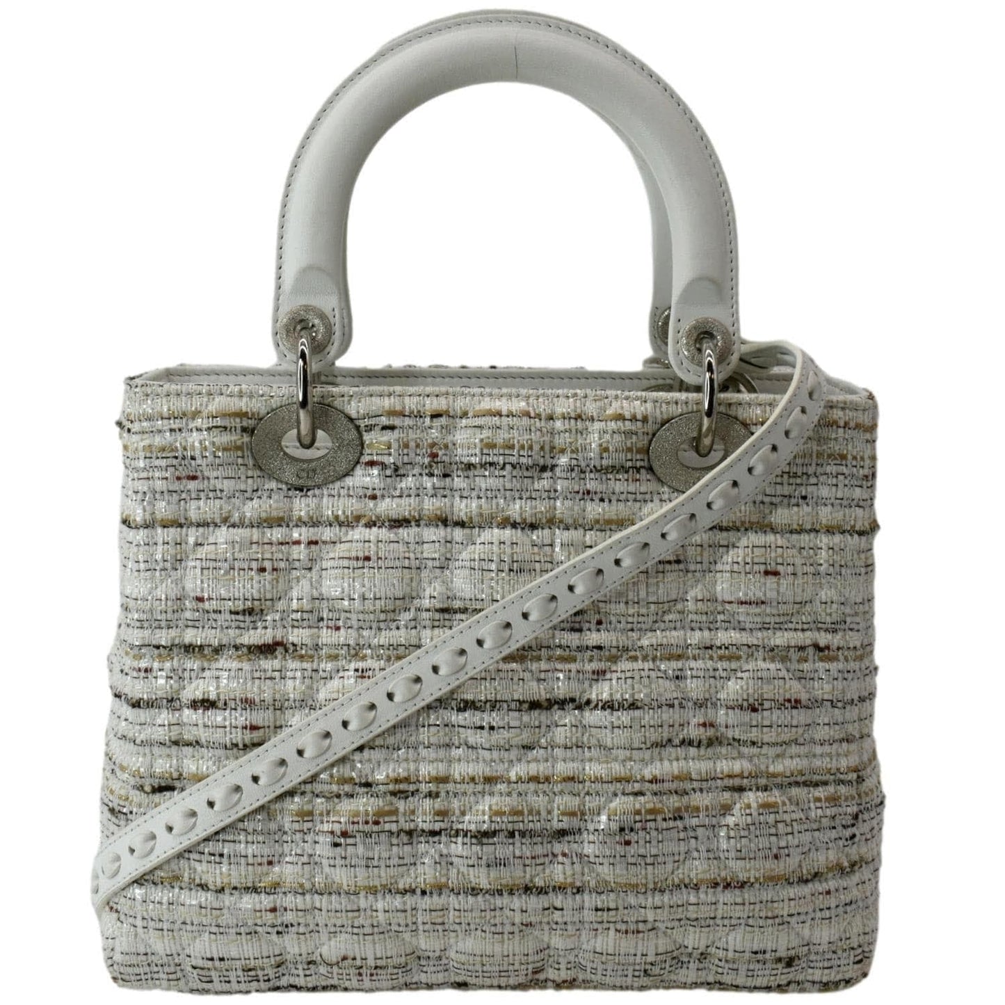 Dior Lady Tweed Shoulder Bag Leather White